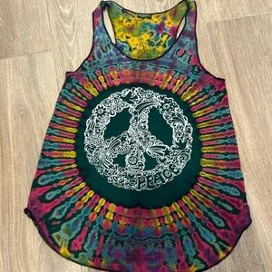 Tie Dye racer back tank. Peace sign on front.